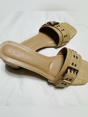 KAYLEEN By Los Angeles Natural Woven Buckle Mules